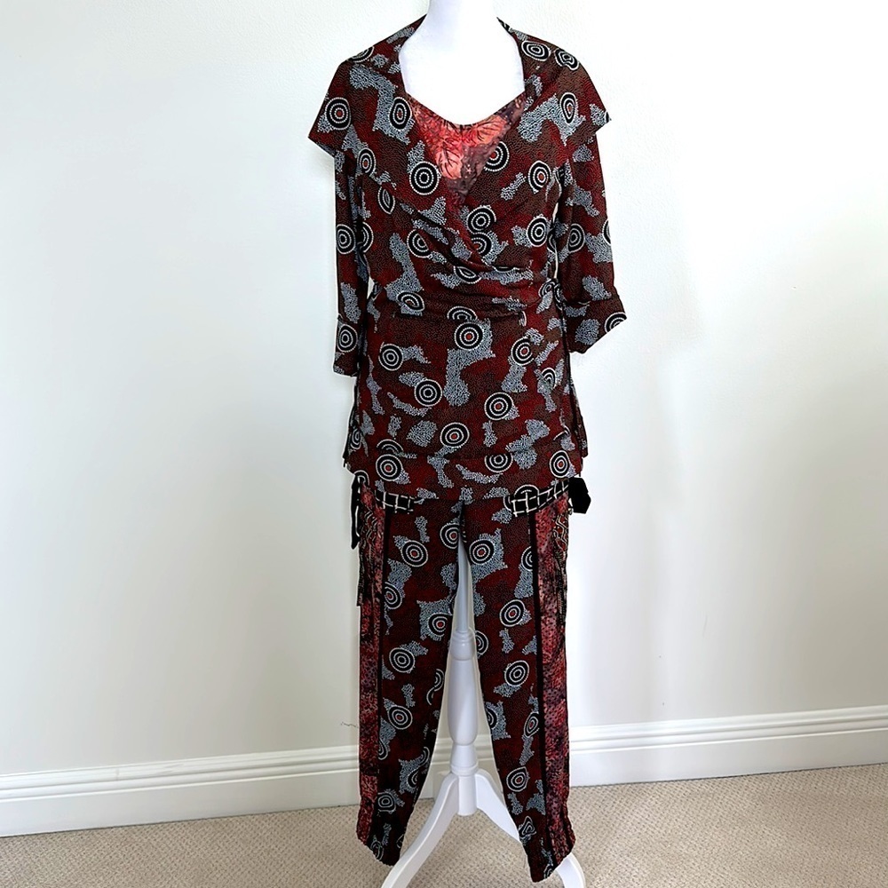 SALE Byron Lars Beauty Mark,  Three Piece Outfit, Black, brown, red, white Print